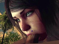 Buena chica prueba polla grande en su boca con garganta profunda en porno anime 3D cartoon.