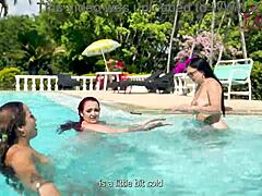 Poolside threesome with hot Latinas