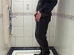 Man in blue jeans bathes