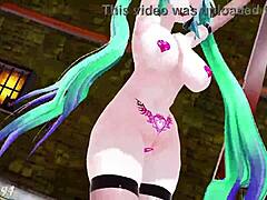 Emerald-haired Mikus in sensual dance