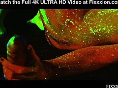 this glow in the dark goddess is masturbating with a dildo, she's so horny and fingering herself solo