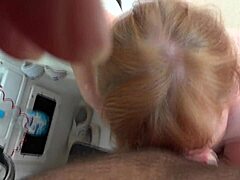 curvy redhead locks lips on cock with passionate blowjob