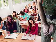 Mature gardener's multiple climaxes in lecture hall