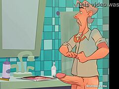 No banheiro, personagem de quadrinho safada se surpreende com o tamanho do pau gigante em hentai anime