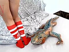 školačka 18+ tancuje bez nohavičiek s veľkou hračkou iguana