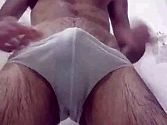 Hard cock in black underwear squirting shower