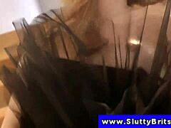 Skinny blonde undressing and touching herself