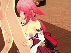 야에 미코가 POV 겐신 임팩트 헨타이에서 섹스