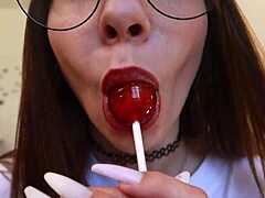 Lollipop sucking routine in clothes