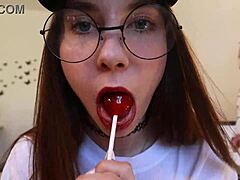 Lollipop sucking routine in clothes