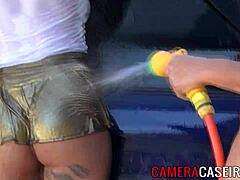 brazilian girls wash car showing big tits and ass