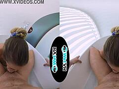 WetVR bath creeper fills step sister in VR POV with monster cock for blowjob and oral 😏