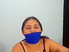 Latina amateur delivers submissive gagged handjob and pov choking for facial cumshot