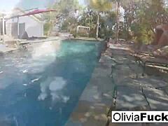 Olivia's poolside fun with curves