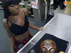 In the ghetto, this ebony amateur sells a traditional mask then gets fucked hard by a black guy with tattoos.