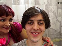 The manga pussy hero gets fucked in the shop by a redhead with big tits