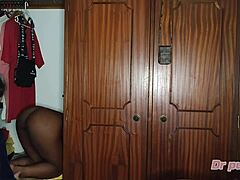 shaved ebony wife cheats with tattooed brother-in-law, caught and bent over fucked in wardrobe 😈