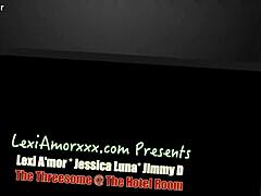lexi amor in threesome with jimmy d and jessica luna, sucking monster cock.