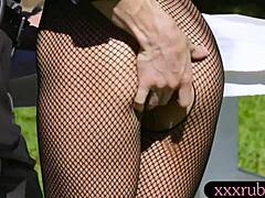 sexy milf masseuse sucks client outdoors
