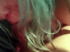 blue hair girl giving a long blowjob session