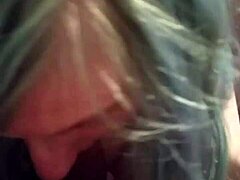 blue hair girl giving a long blowjob session