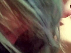 blue hair girl giving a long blowjob session