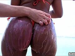 babe with bubble butt melting popsicles on her big ass during hot summer