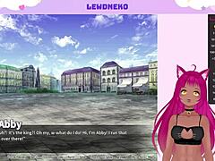 vtuber lewdneko plays harem king, big tits bouncing in group orgy with 3 some anime hentai cumshot on boobs.