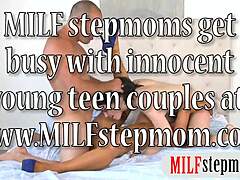 यंग लड़की बिस्तर पर बस्टि मिल्फ को बोनिंग करते हुए पकड़ती है, टिट्स एक्सपोज्ड!