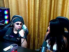 Pocahontas Carioca and Isa Albuquerque hook up during podcast, sucking Clara Dalcol's tits