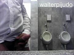 Public toilet masturbation with cream