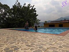 Sex in the pool with a friend.