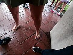 Public foot worship with amateur bride