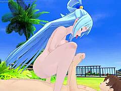 aqua from konosuba gets quick creampie after blowjob and riding.