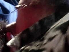 Brazilian shemale gives oral in car.