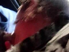 Brazilian shemale gives oral in car.