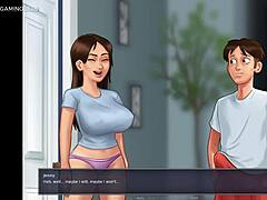 Summertime Saga busty zrela mačeha ga ujame pri masturbaciji, potem vzame monstroznega kurca v 3D risankah hentai