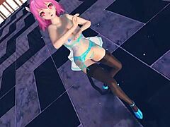 pink cat in lingerie from touhou r 18 mmd animation