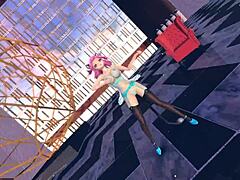pink cat in lingerie from touhou r 18 mmd animation