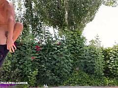 Sexy exib man loves flashing in parking lot