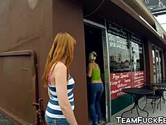 three pornstars gang up and fuck one very lucky bartender