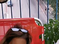 slutty wife masturbates pussy on balcony