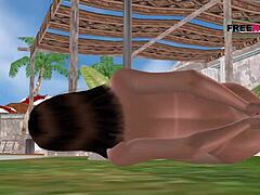 cute girl in 3d anime lays on ground and masturbates with cucumber 😏