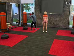 blonde gets bent over for doggystyle blowjob in public gym 3d sims 4