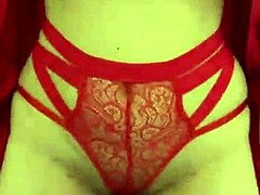 Petite Brunette In Red Lingerie Masturbates.