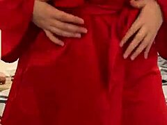 Petite Brunette In Red Lingerie Masturbates.