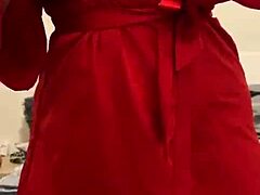 Petite Brunette In Red Lingerie Masturbates.