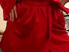 Petite Brunette In Red Lingerie Masturbates.