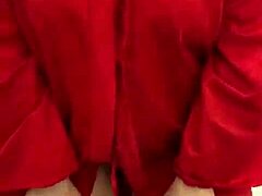 Petite Brunette In Red Lingerie Masturbates.