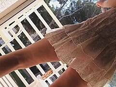 no panties pussy flash on hotel balcony
